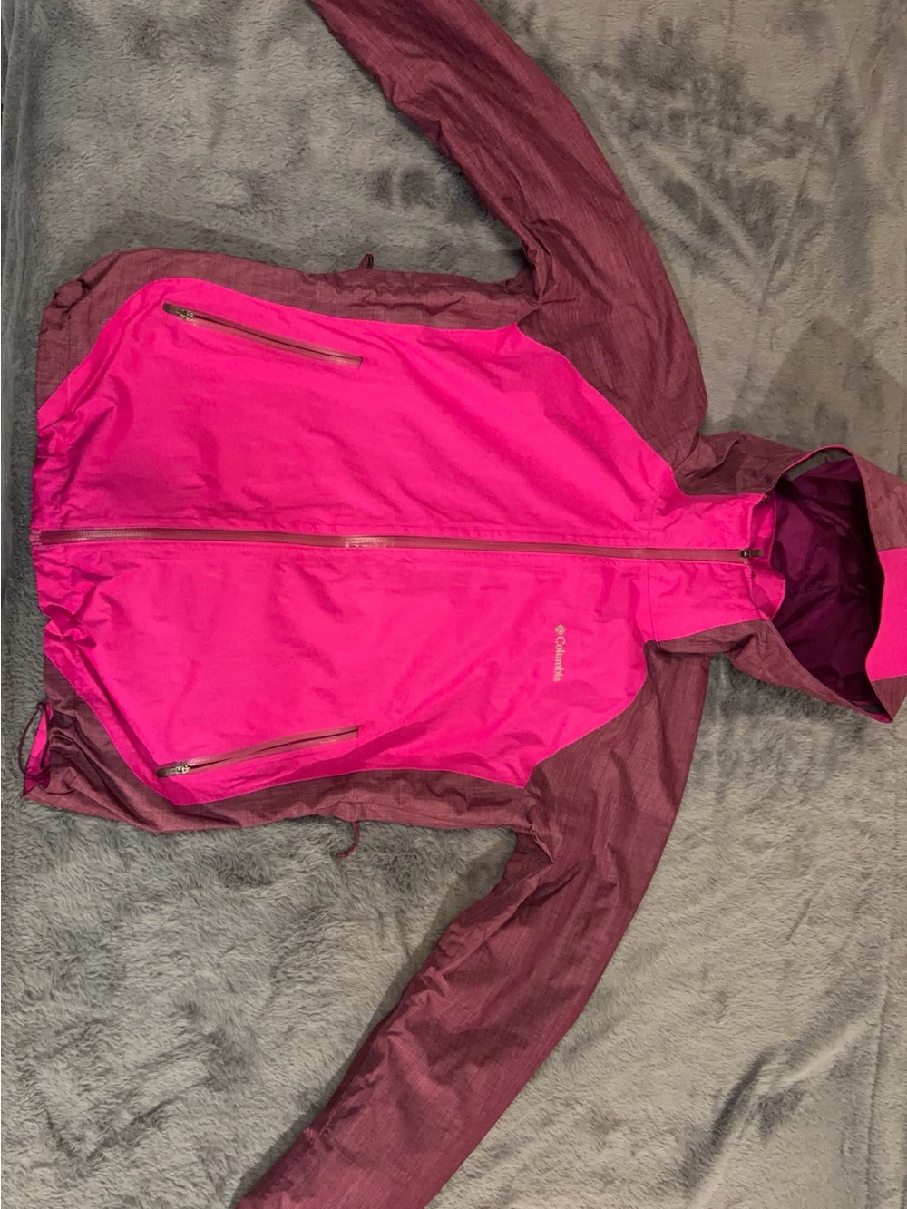 Columbia Pink and Plum Hooded Rain Jacket